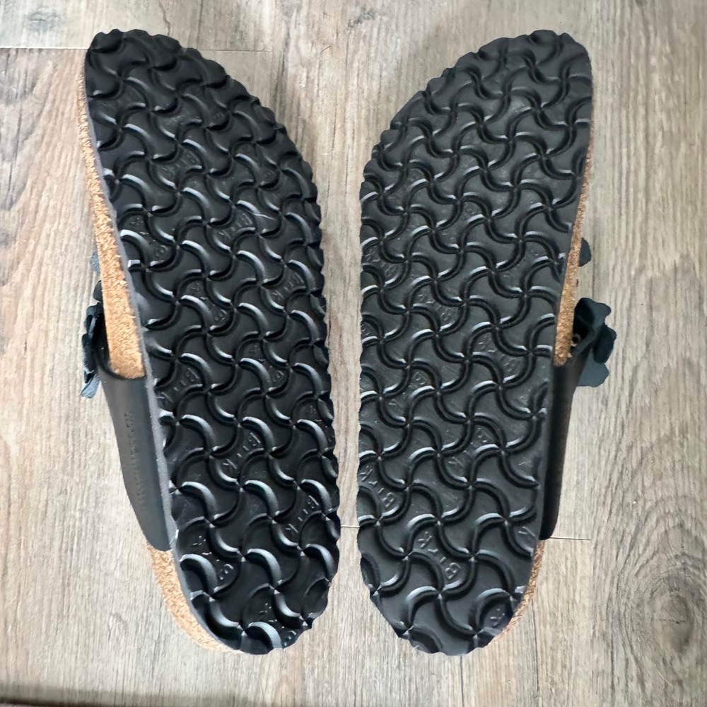 Birkenstock Gizeh Black Floral Leather Thong Sandals Womens 41 W10 M8 Germany - Picture 6 of 12